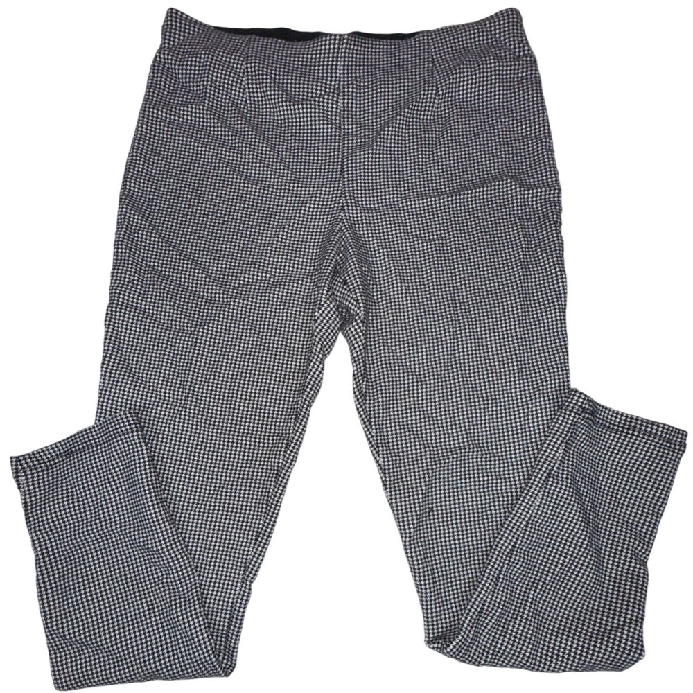 Calvin Klein Houndstooth Pull-On Pants Women's 10 Black White Stretch Ankle